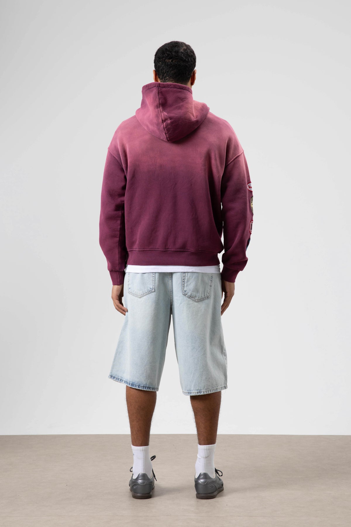Oversize Baskılı Kapüşonlu Sweatshirt Bordo