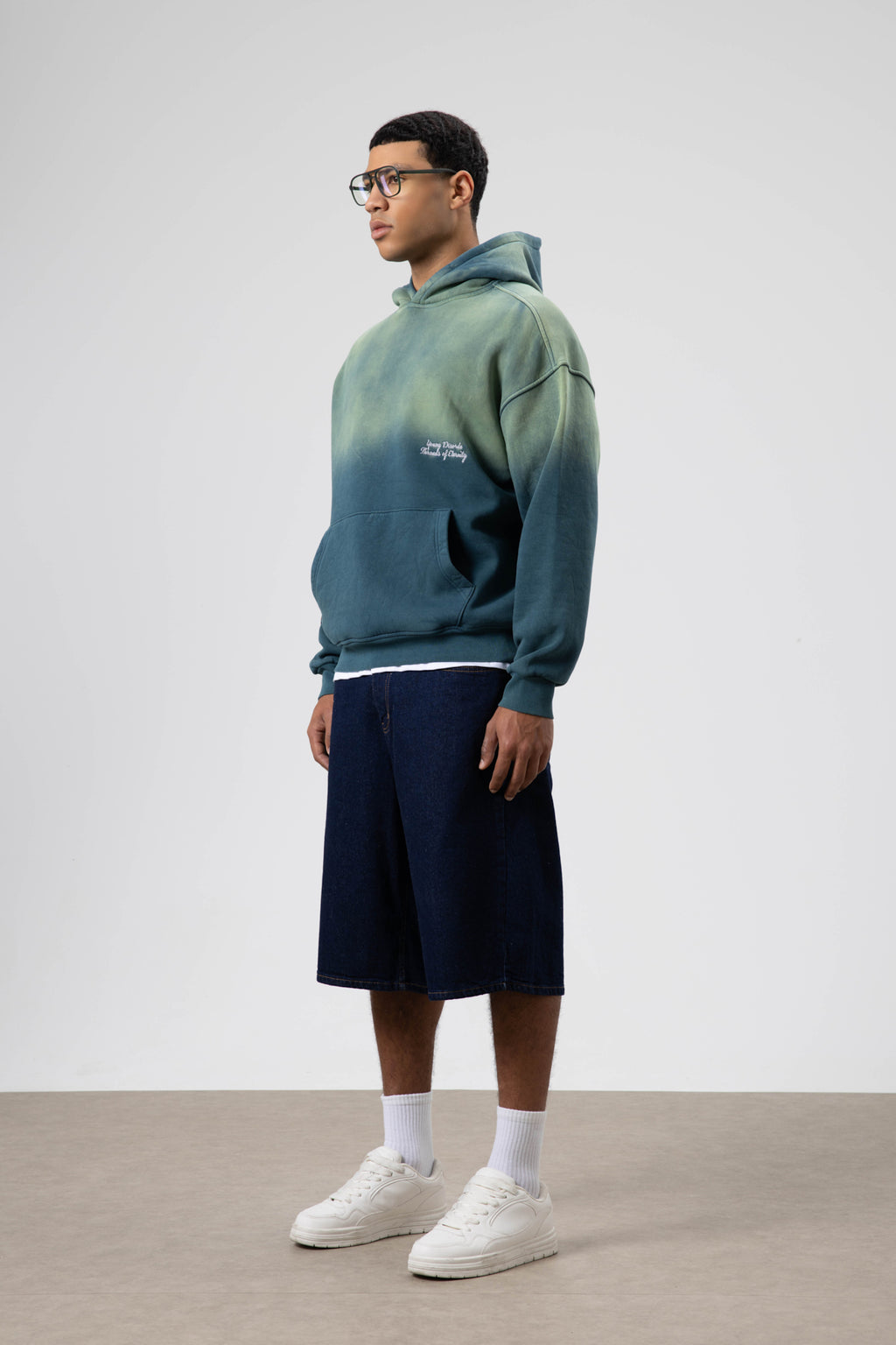 Oversize Baskılı Kapüşonlu Sweatshirt Nefti