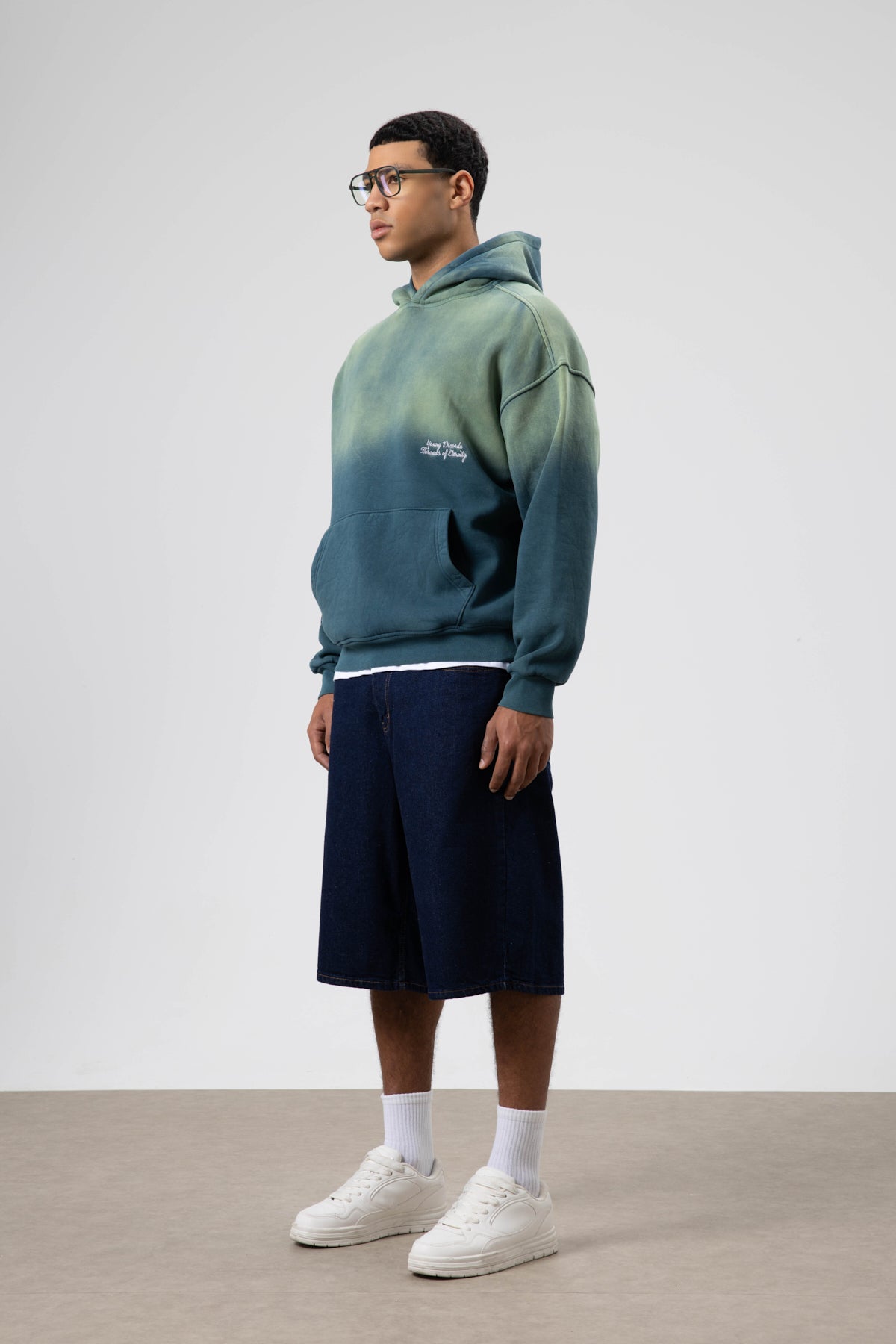 Oversize Baskılı Kapüşonlu Sweatshirt Nefti