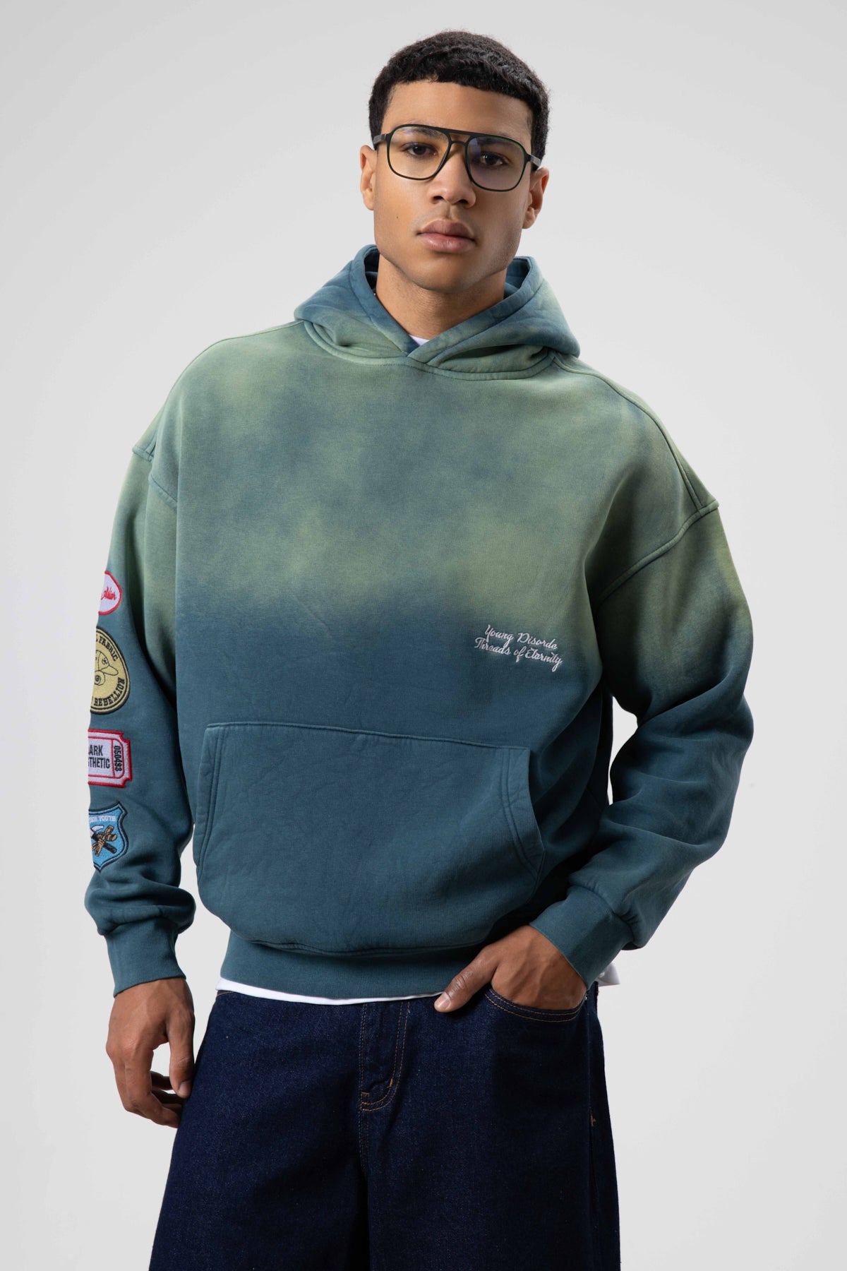 Oversize Baskılı Kapüşonlu Sweatshirt Nefti
