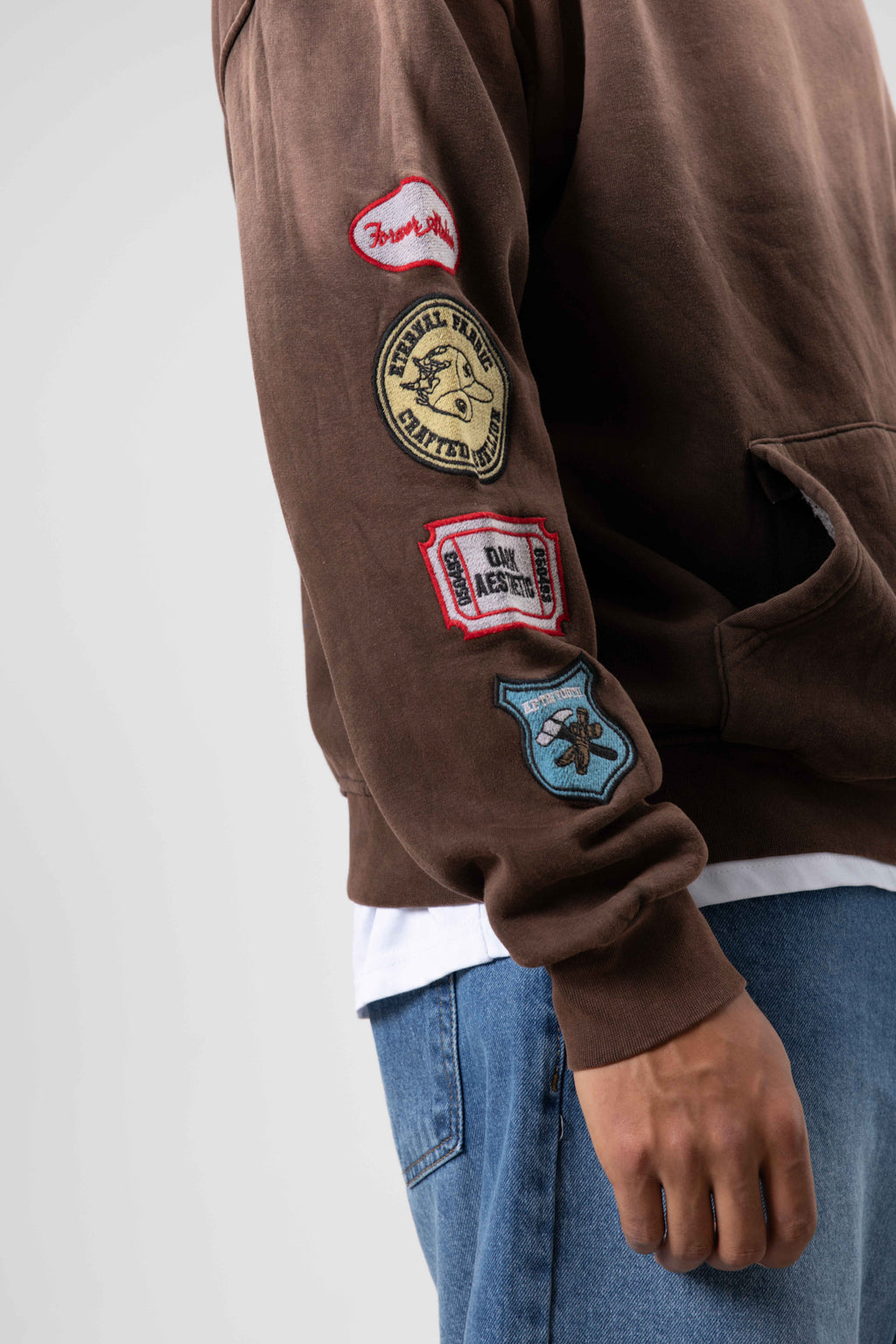 Oversize Baskılı Kapüşonlu Sweatshirt Kahve