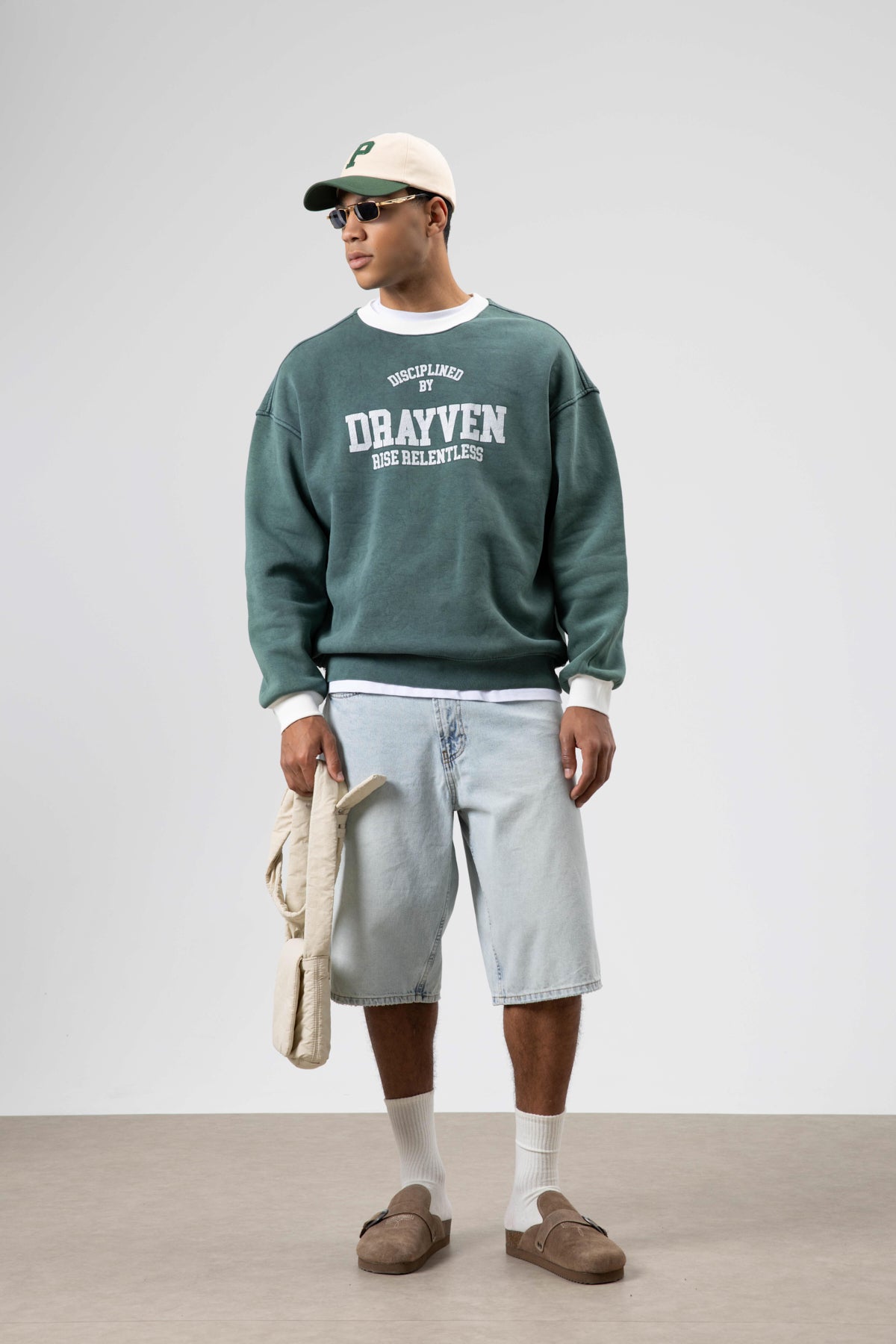 Oversize Bisiklet Yaka Baskılı Sweatshirt Nefti
