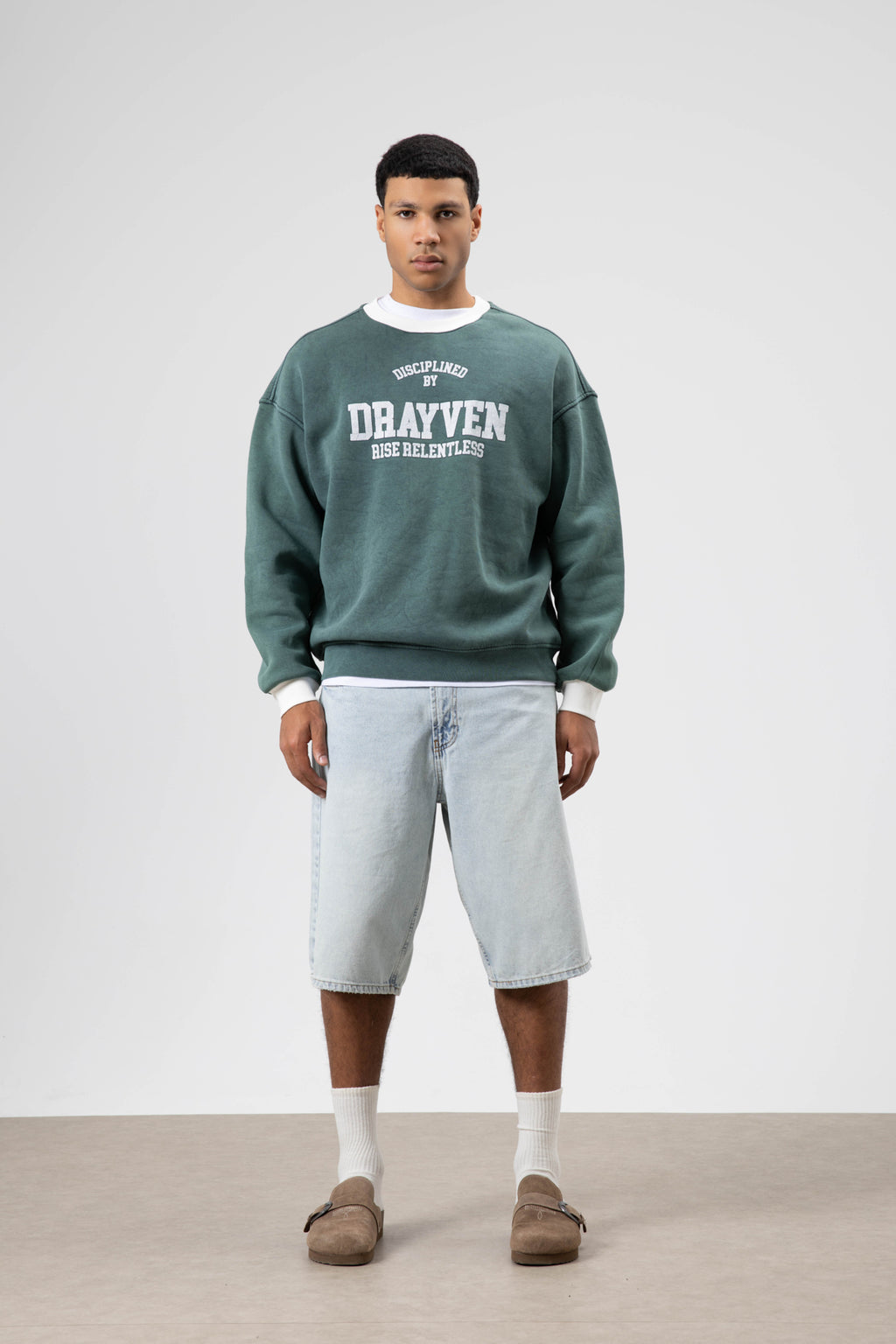 Oversize Bisiklet Yaka Baskılı Sweatshirt Nefti