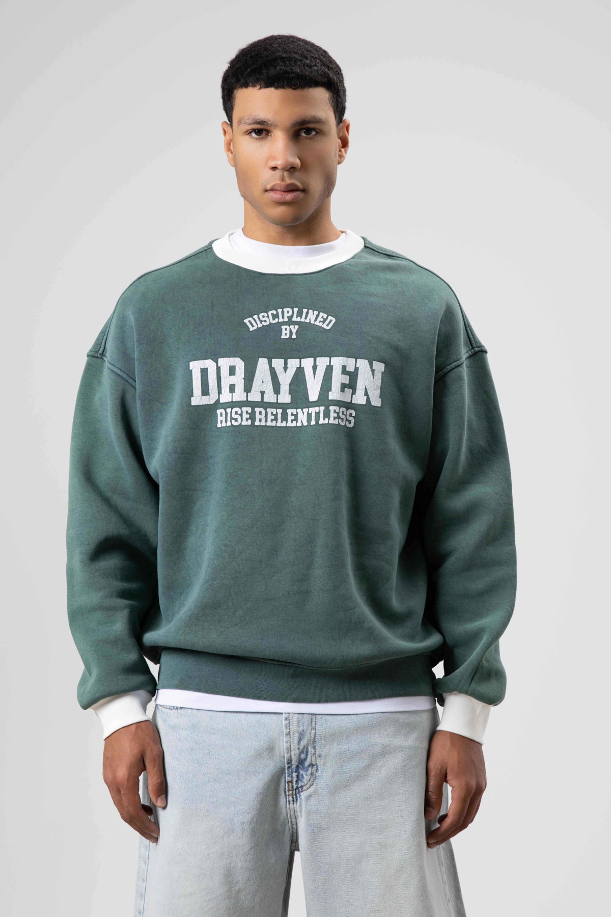 Oversize Bisiklet Yaka Baskılı Sweatshirt Nefti