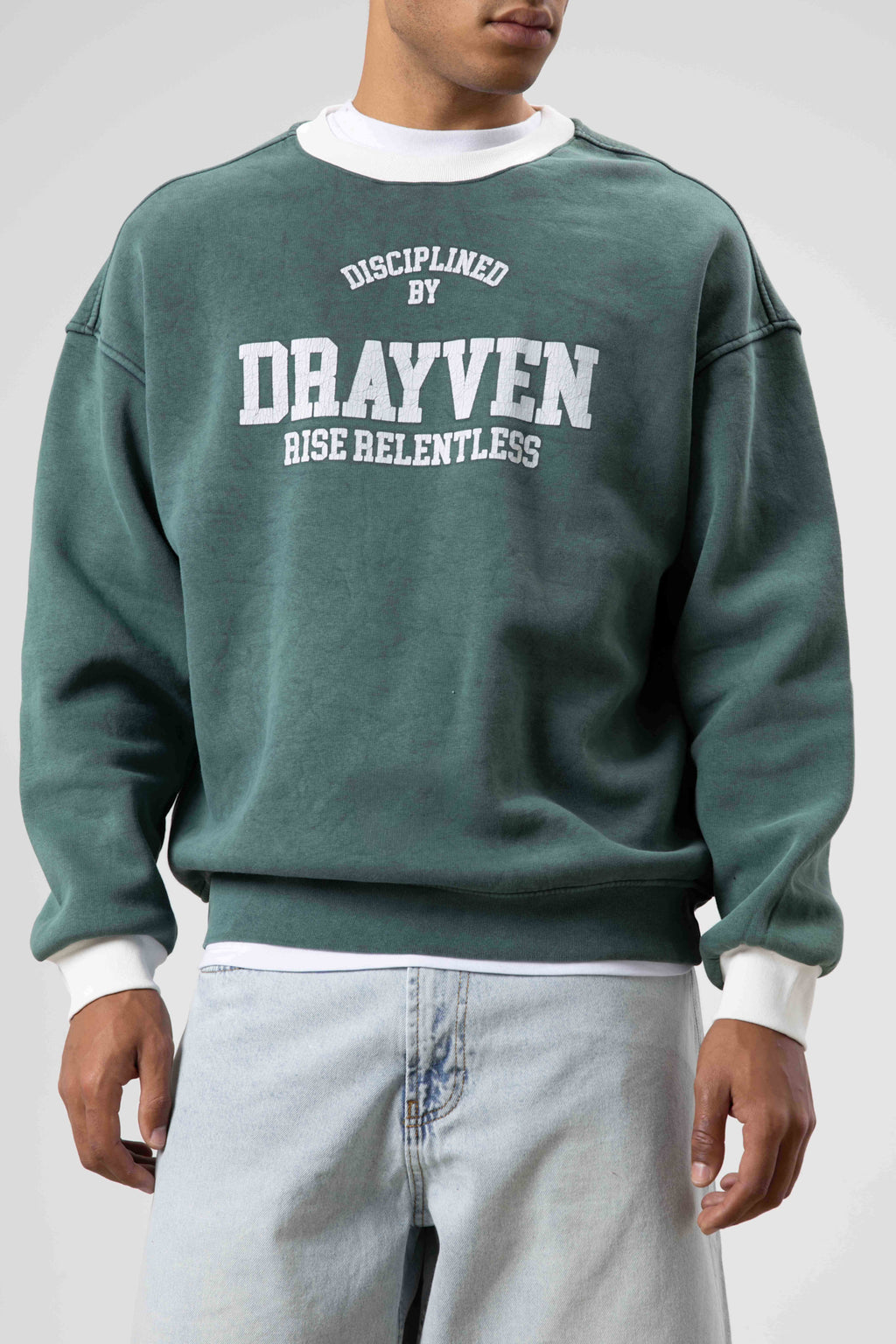 Oversize Bisiklet Yaka Baskılı Sweatshirt Nefti