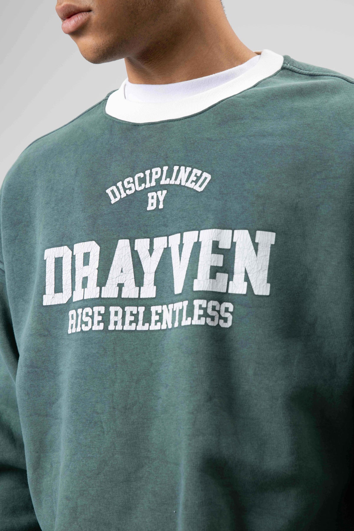 Oversize Bisiklet Yaka Baskılı Sweatshirt Nefti