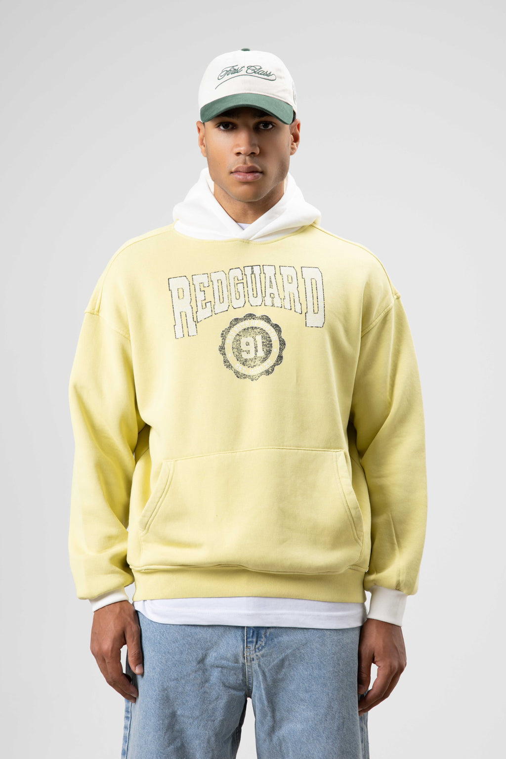 Oversize Baskılı Kapüşonlu Sweatshirt Sarı