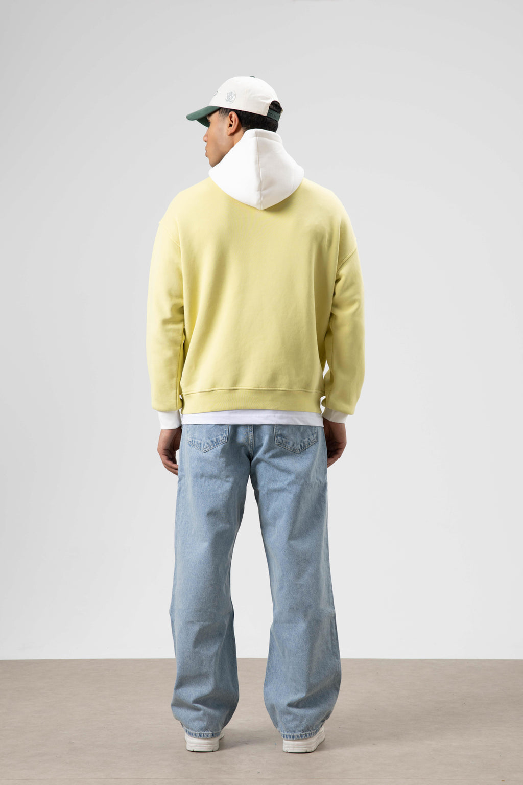 Oversize Baskılı Kapüşonlu Sweatshirt Sarı