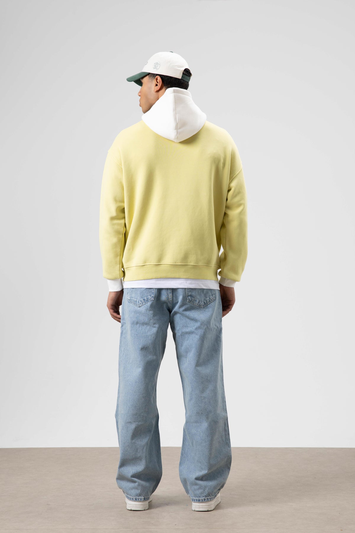 Oversize Baskılı Kapüşonlu Sweatshirt Sarı