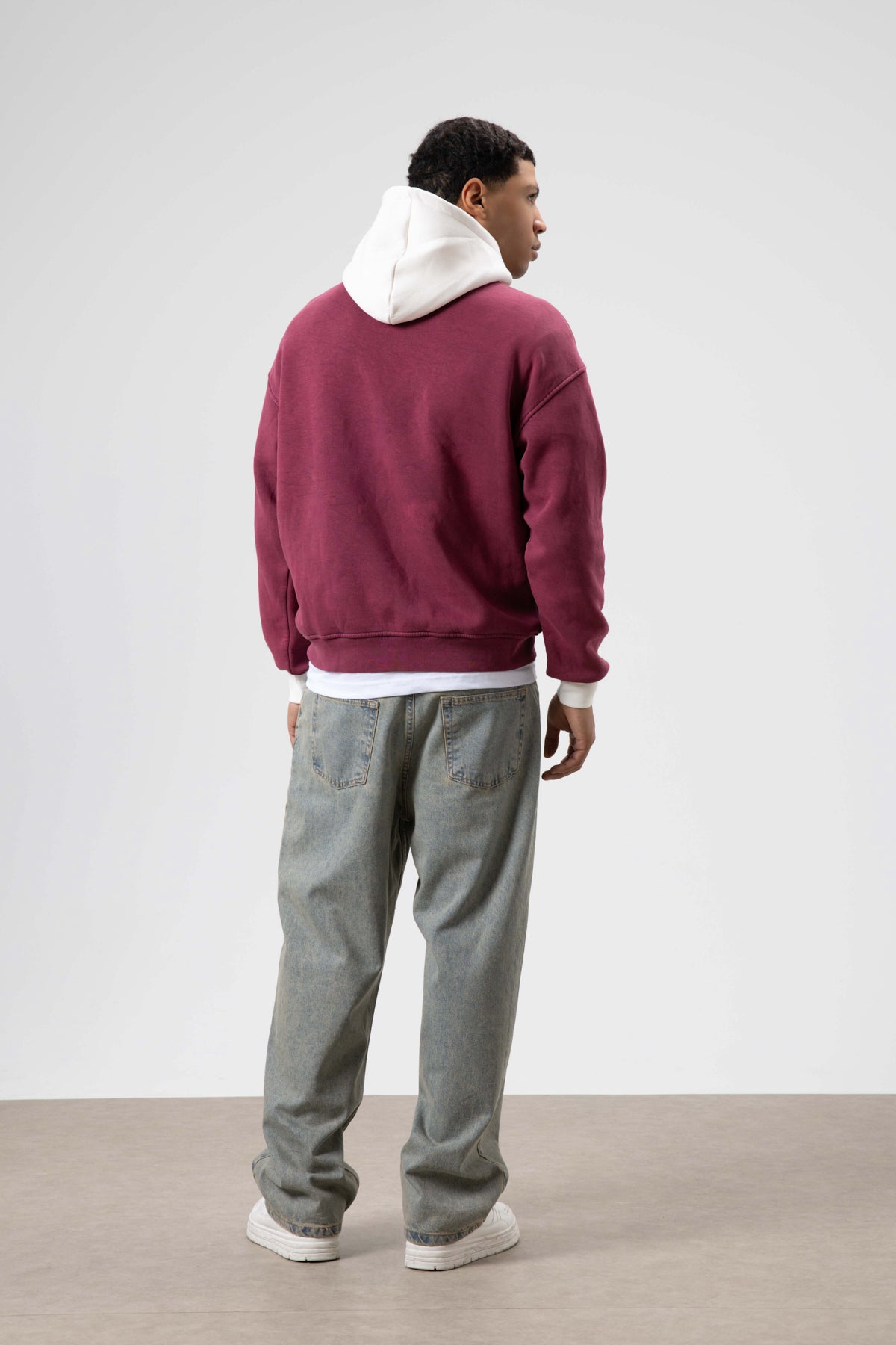 Oversize Baskılı Kapüşonlu Sweatshirt Bordo