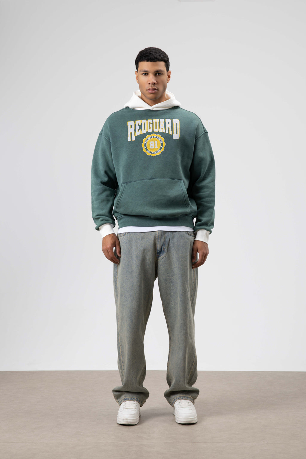 Oversize Baskılı Kapüşonlu Sweatshirt Nefti
