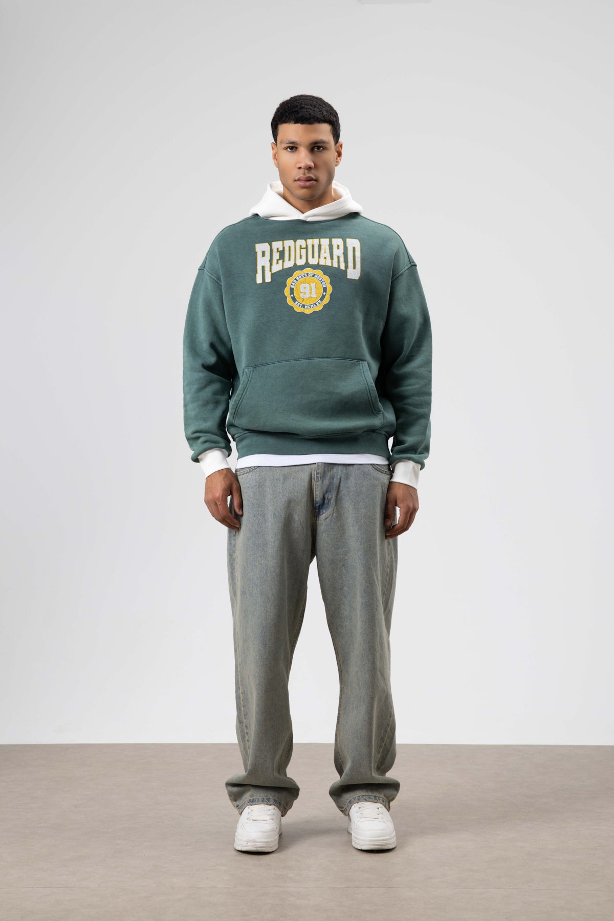 Oversize Baskılı Kapüşonlu Sweatshirt Nefti