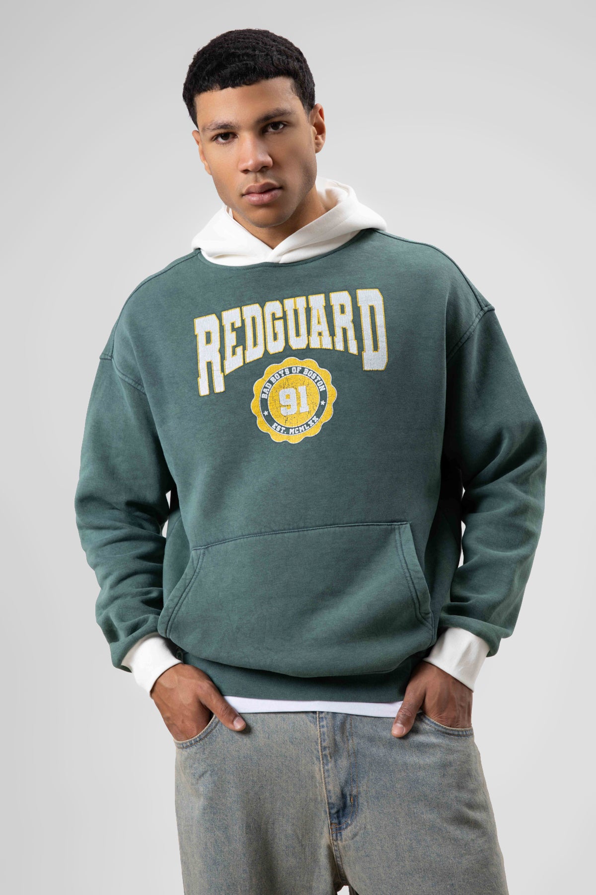 Oversize Baskılı Kapüşonlu Sweatshirt Nefti