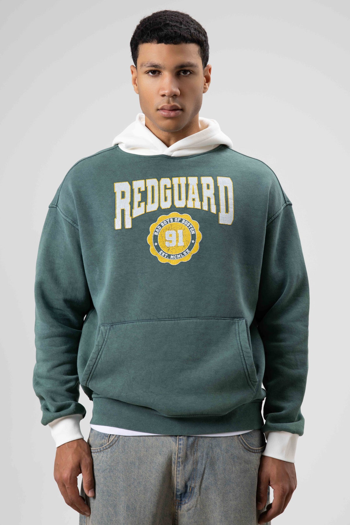 Oversize Baskılı Kapüşonlu Sweatshirt Nefti