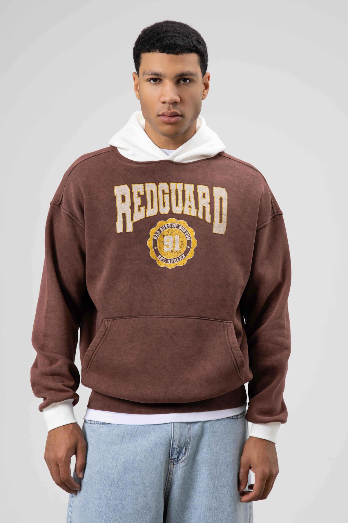 Oversize Baskılı Kapüşonlu Sweatshirt Kahve