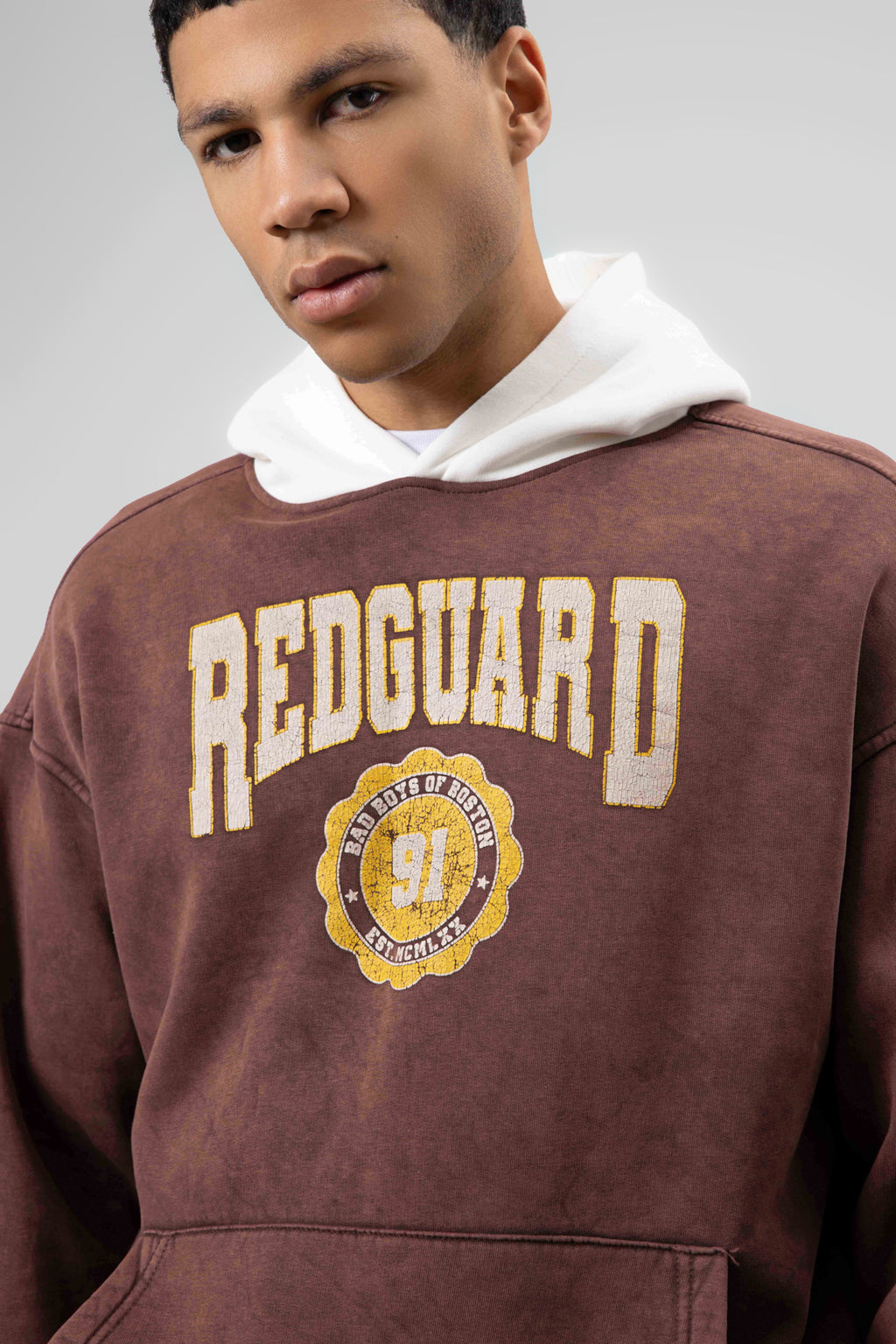 Oversize Baskılı Kapüşonlu Sweatshirt Kahve