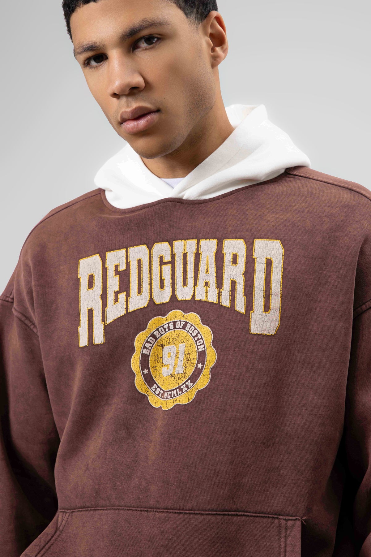 Oversize Baskılı Kapüşonlu Sweatshirt Kahve