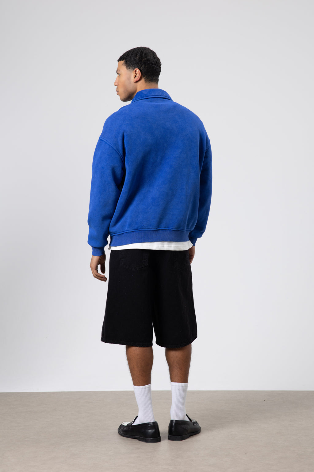 Yaka Fermuarlı Oversize Baskılı Sweatshirt Saks