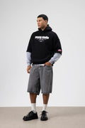 Oversize Baskılı Kapüşonlu Sweatshirt Siyah