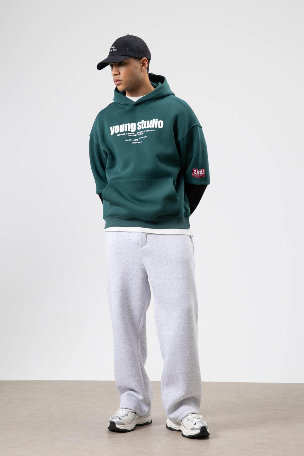 Oversize Baskılı Kapüşonlu Sweatshirt Nefti
