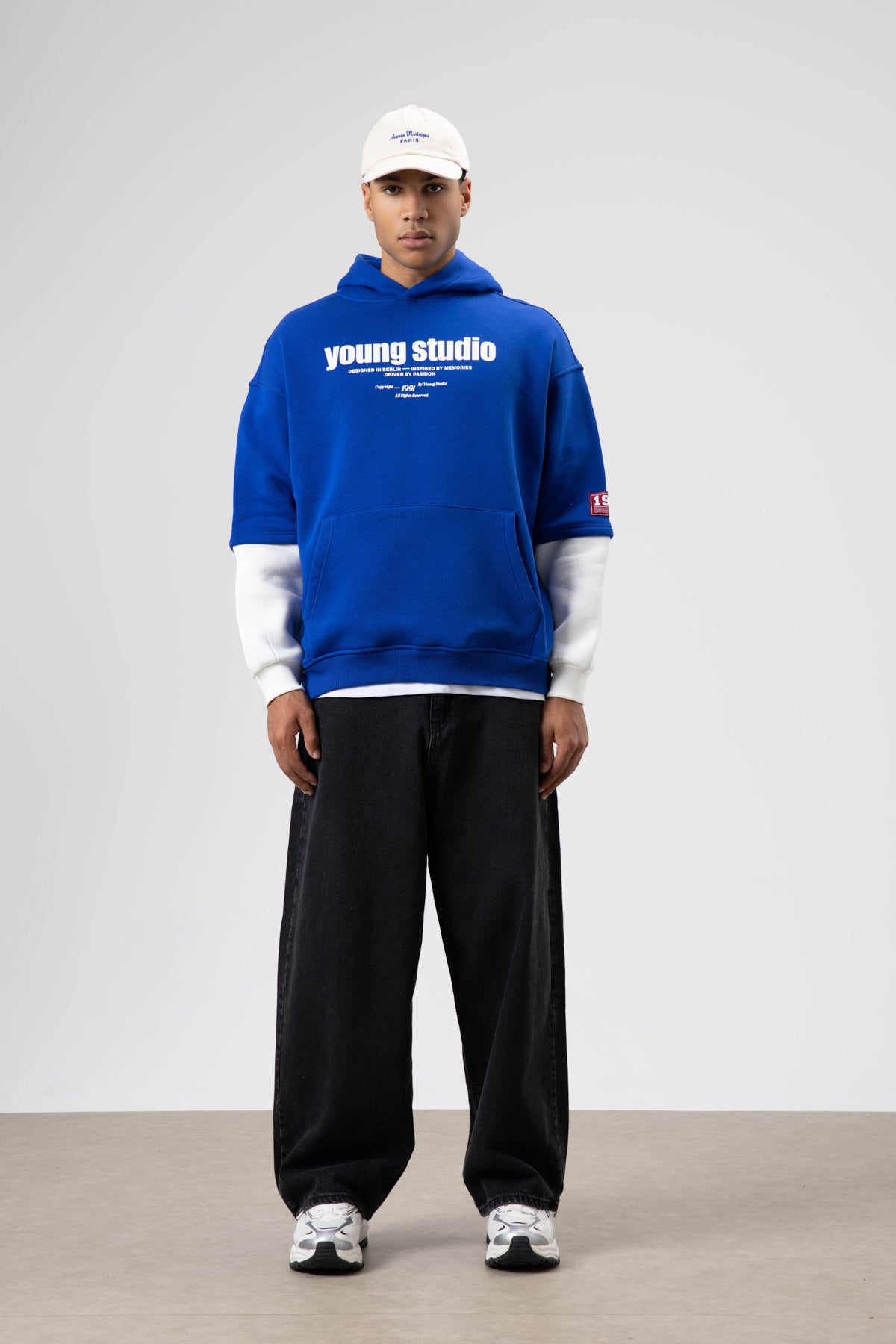 Oversize Baskılı Kapüşonlu Sweatshirt Saks