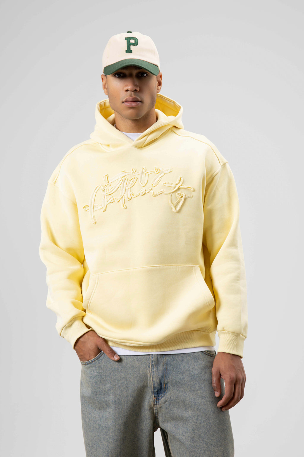 Oversize Baskılı Kapüşonlu Sweatshirt Sarı