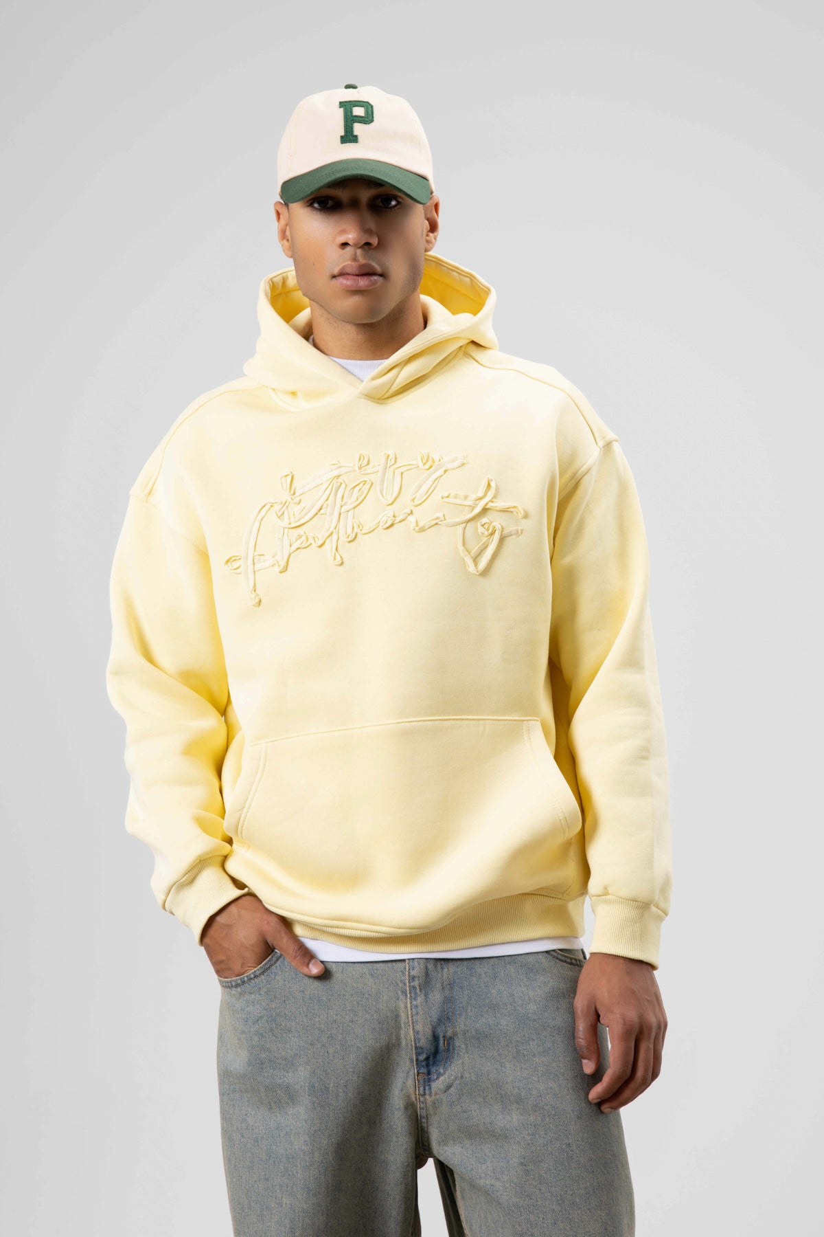Oversize Baskılı Kapüşonlu Sweatshirt Sarı