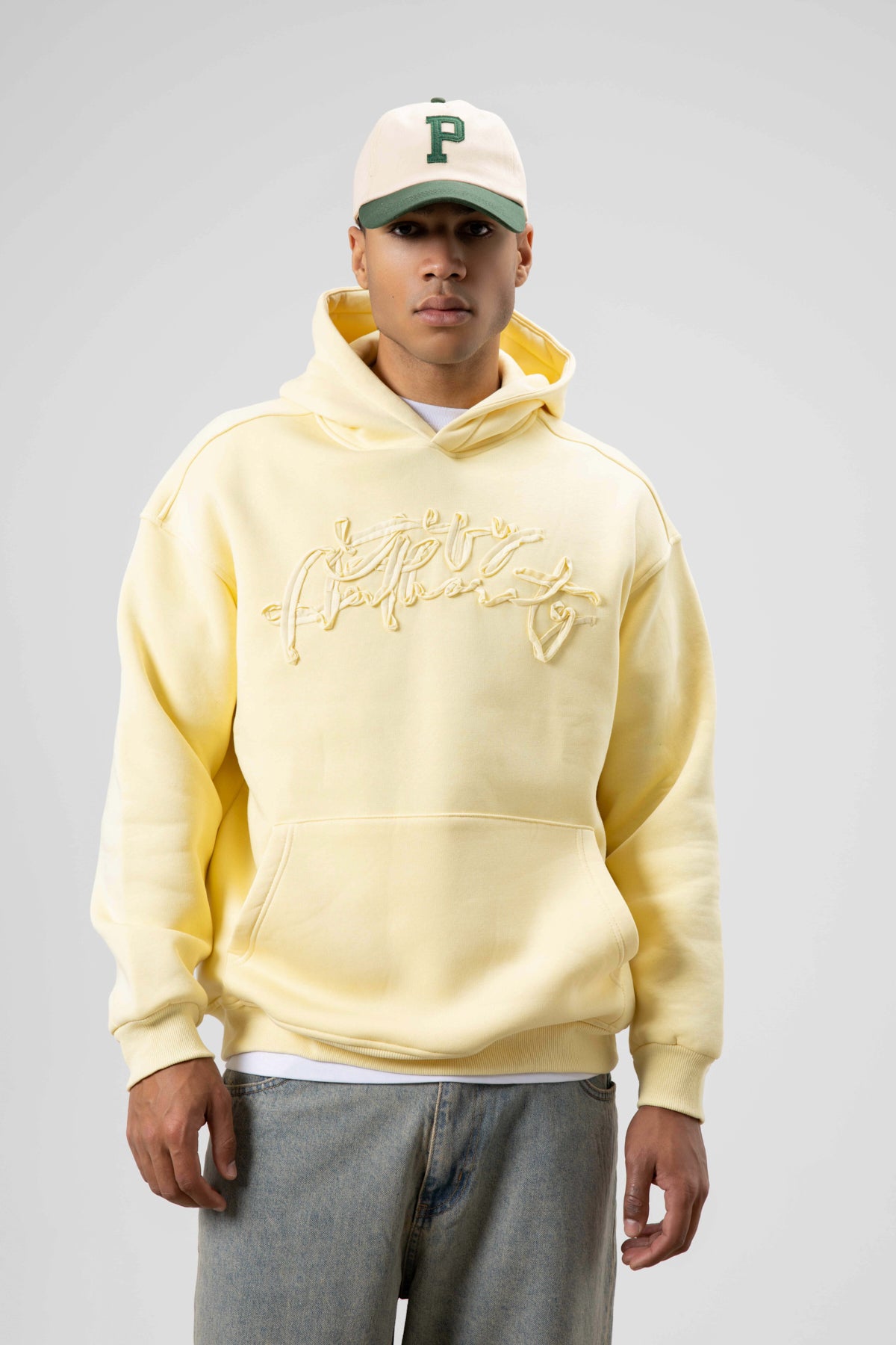 Oversize Baskılı Kapüşonlu Sweatshirt Sarı