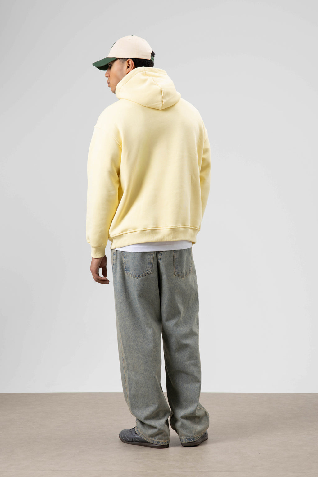 Oversize Baskılı Kapüşonlu Sweatshirt Sarı