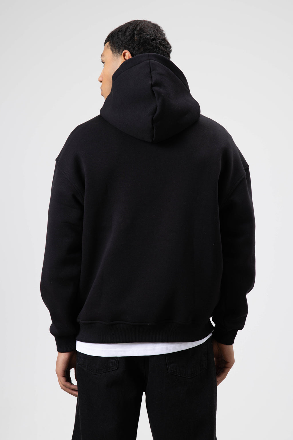 Oversize Baskılı Kapüşonlu Sweatshirt Siyah