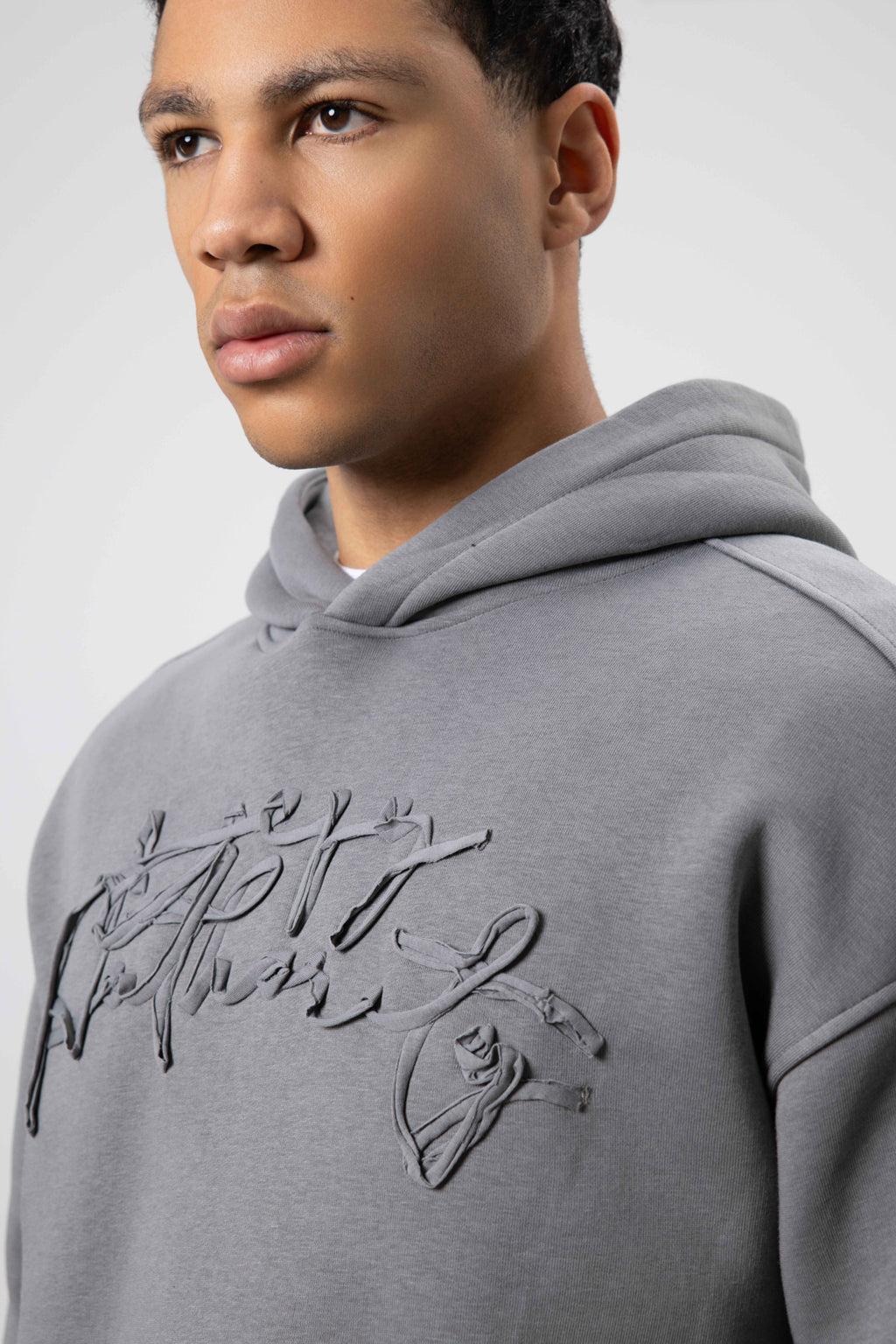 Oversize Baskılı Kapüşonlu Sweatshirt Füme
