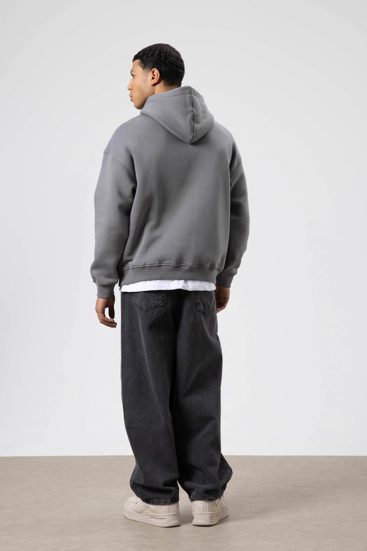Oversize Baskılı Kapüşonlu Sweatshirt Füme