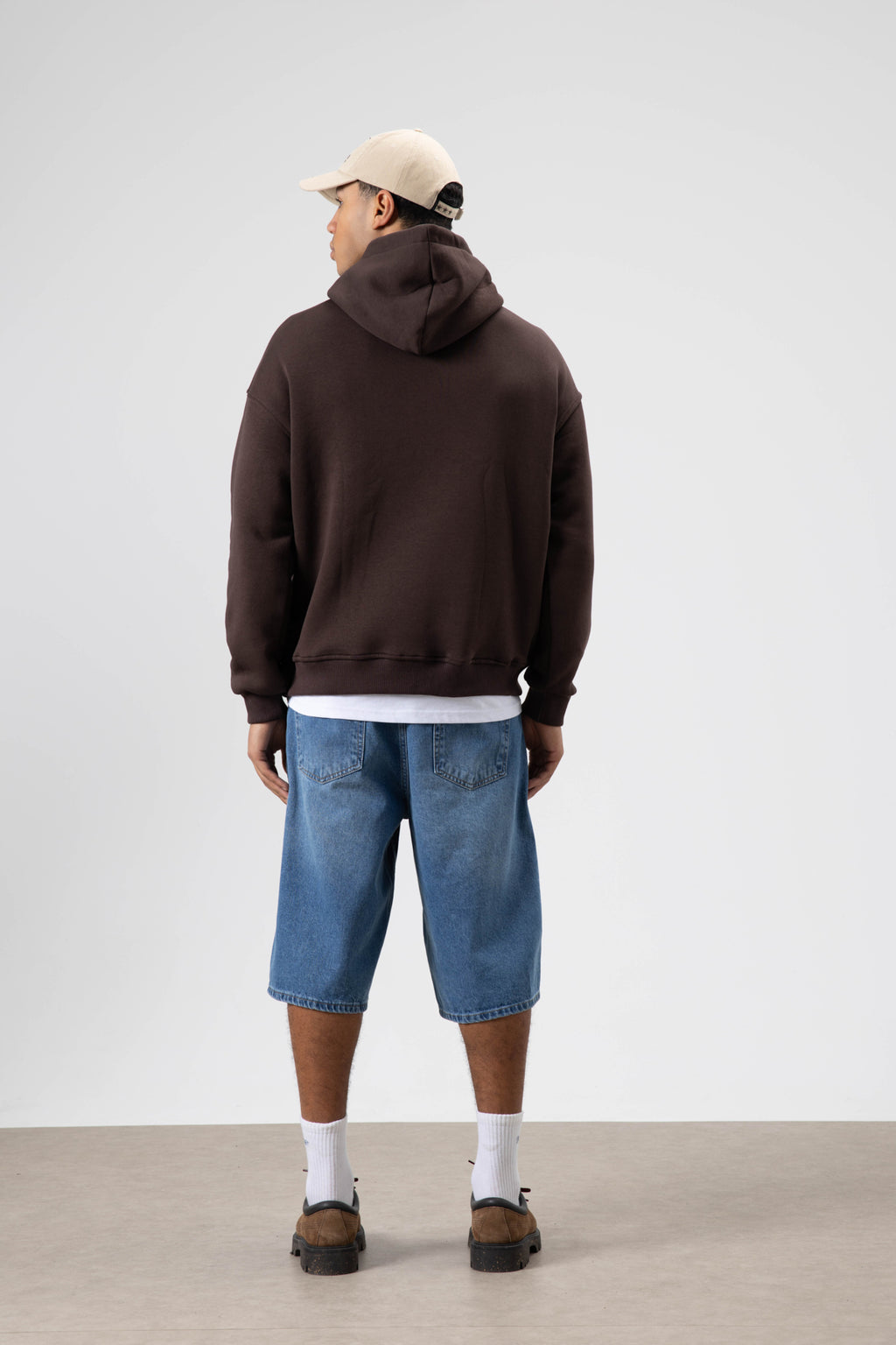 Oversize Baskılı Kapüşonlu Sweatshirt Kahve