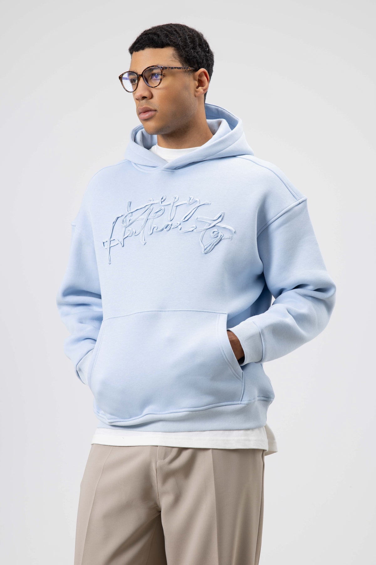 Oversize Baskılı Kapüşonlu Sweatshirt Bebe Mavi