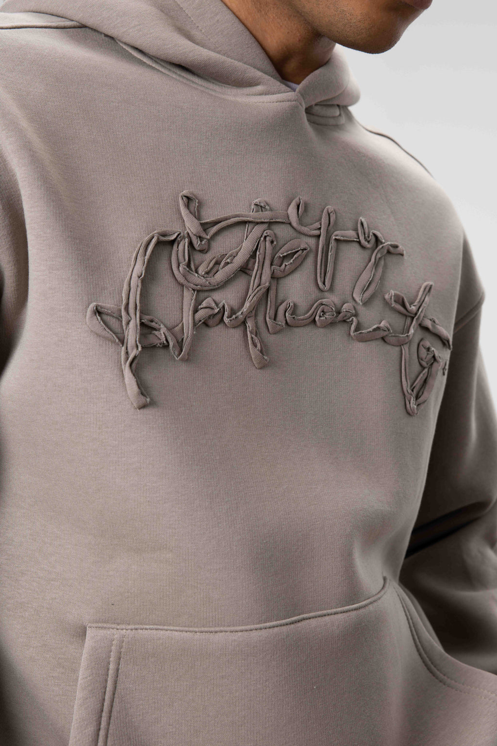 Oversize Baskılı Kapüşonlu Sweatshirt Açık Vizon