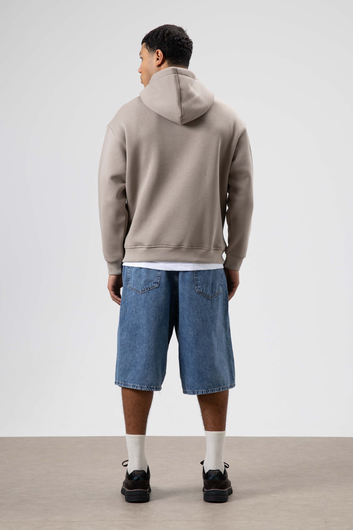 Oversize Baskılı Kapüşonlu Sweatshirt Açık Vizon