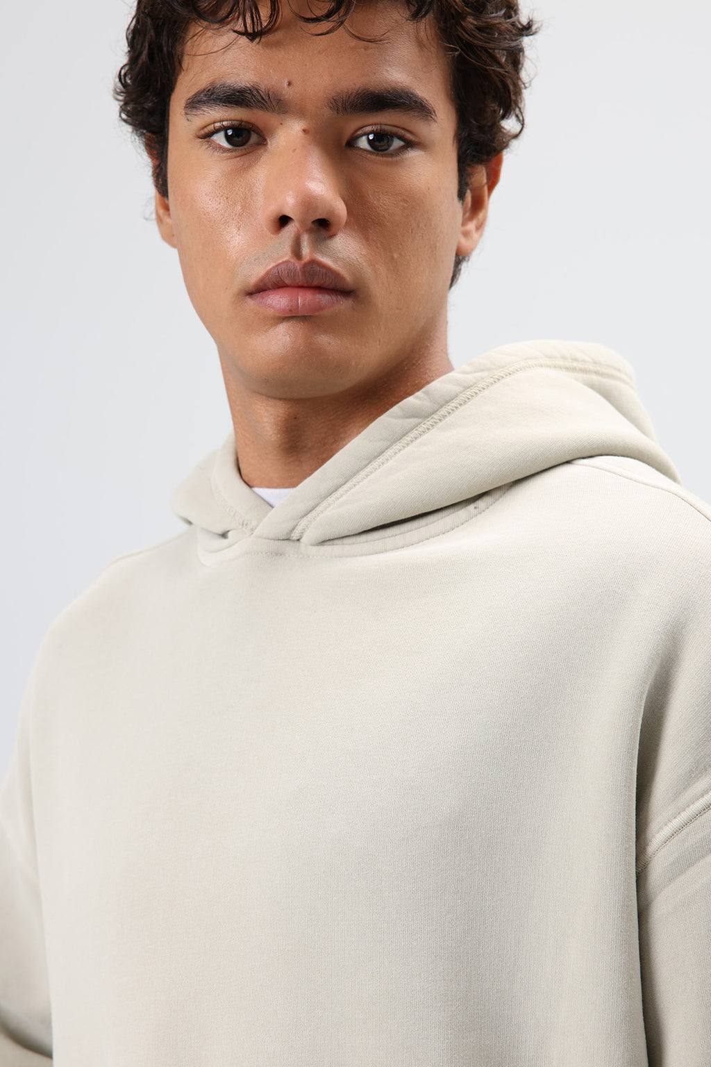 Polo Yaka Oversize Baskılı Yıkamalı Sweatshirt Ekru