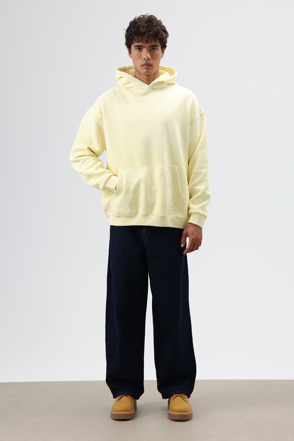 Oversize Nakış Detaylı Hoodie Bebe Mavi
