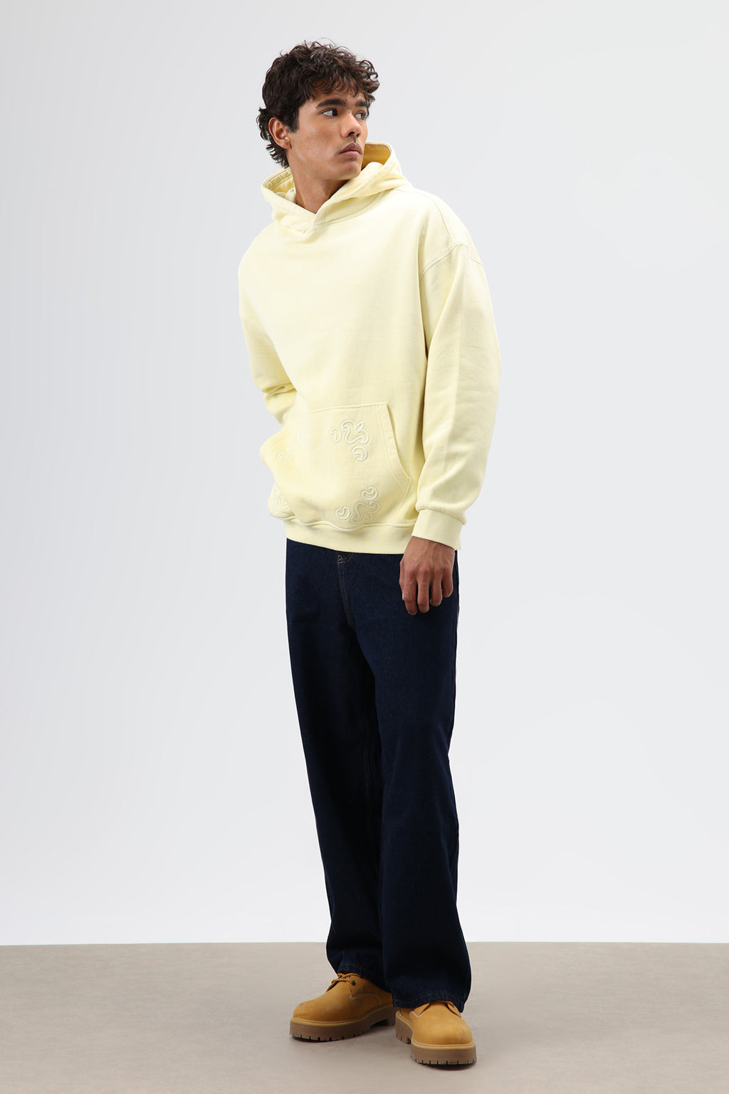 Oversize Nakış Detaylı Hoodie Bebe Mavi