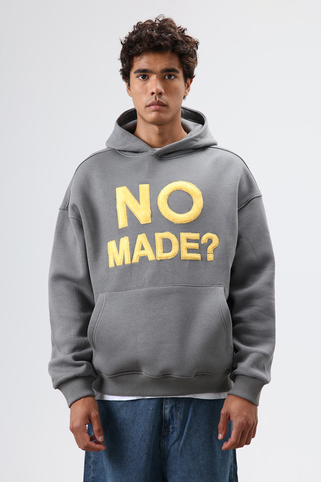 Oversize Baskılı Kapüşonlu Sweatshirt Füme