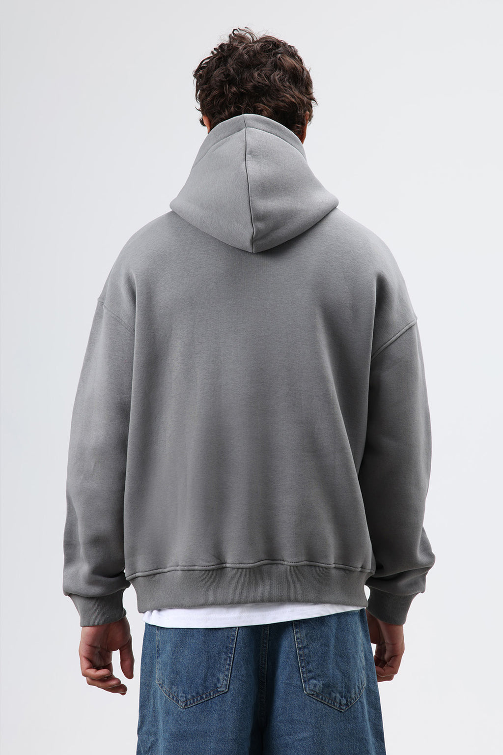 Oversize Baskılı Kapüşonlu Sweatshirt Füme