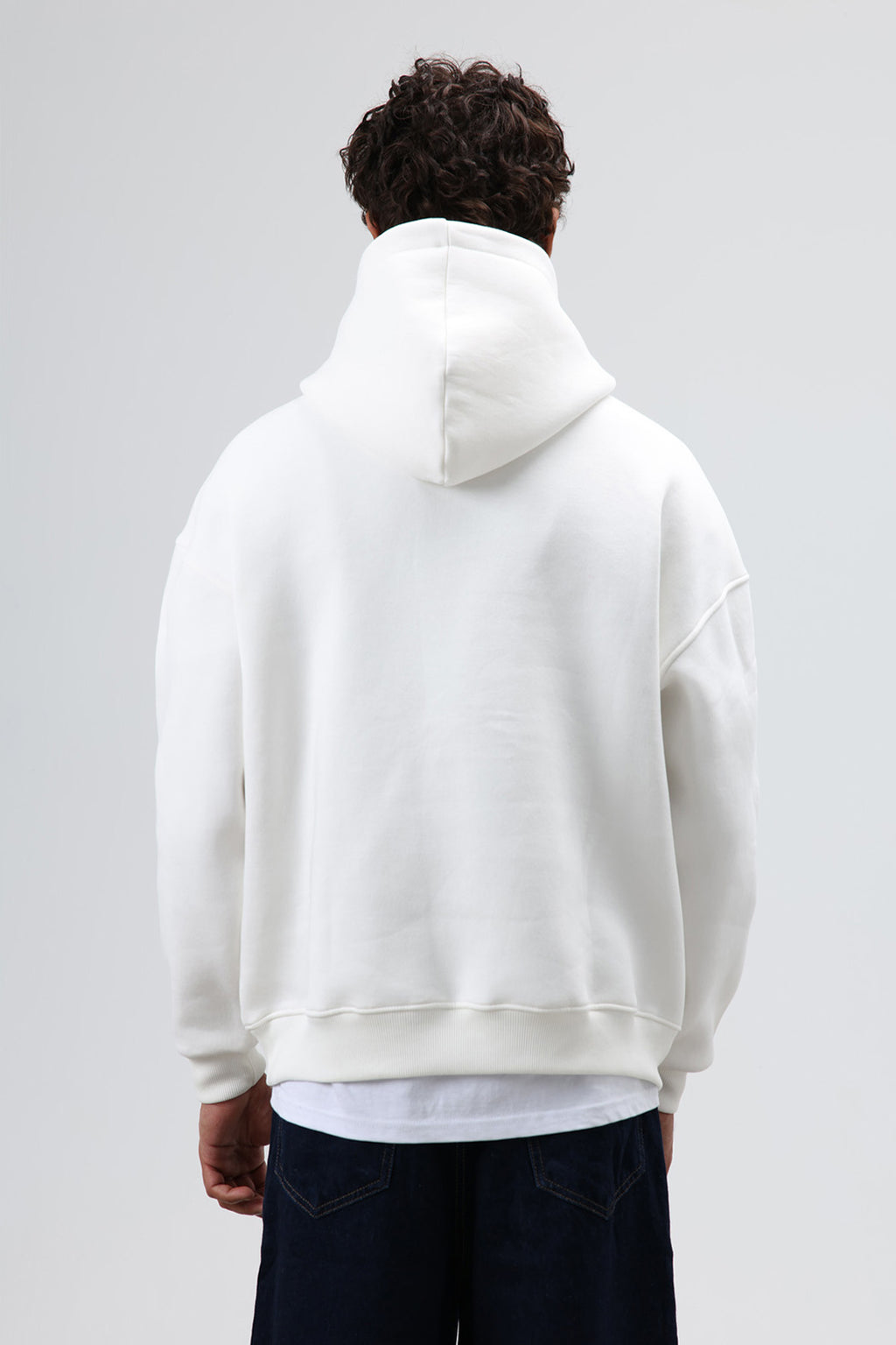 Oversize Baskılı Kapüşonlu Sweatshirt Ekru