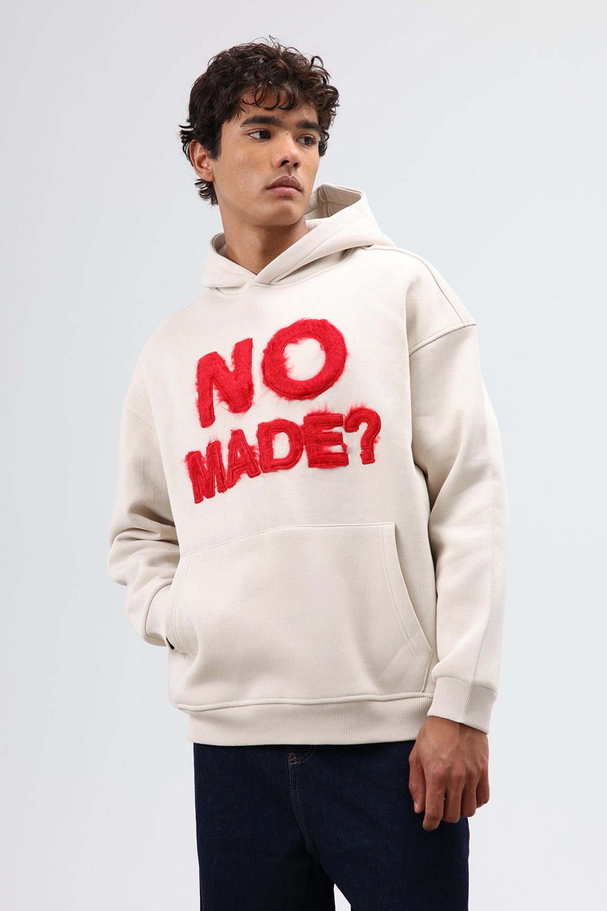 Oversize Baskılı Kapüşonlu Sweatshirt Taş