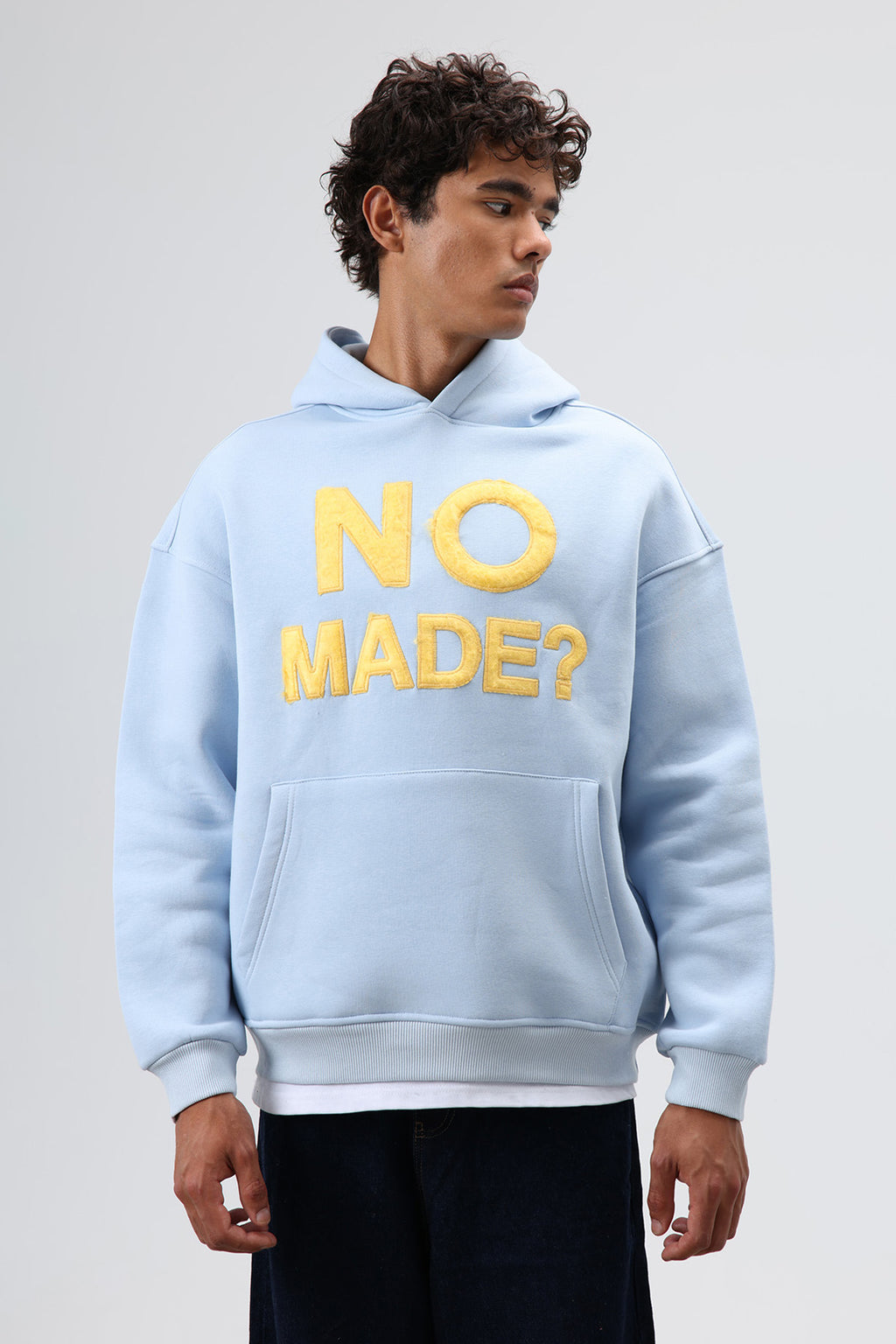 Oversize Baskılı Kapüşonlu Sweatshirt Bebe Mavi