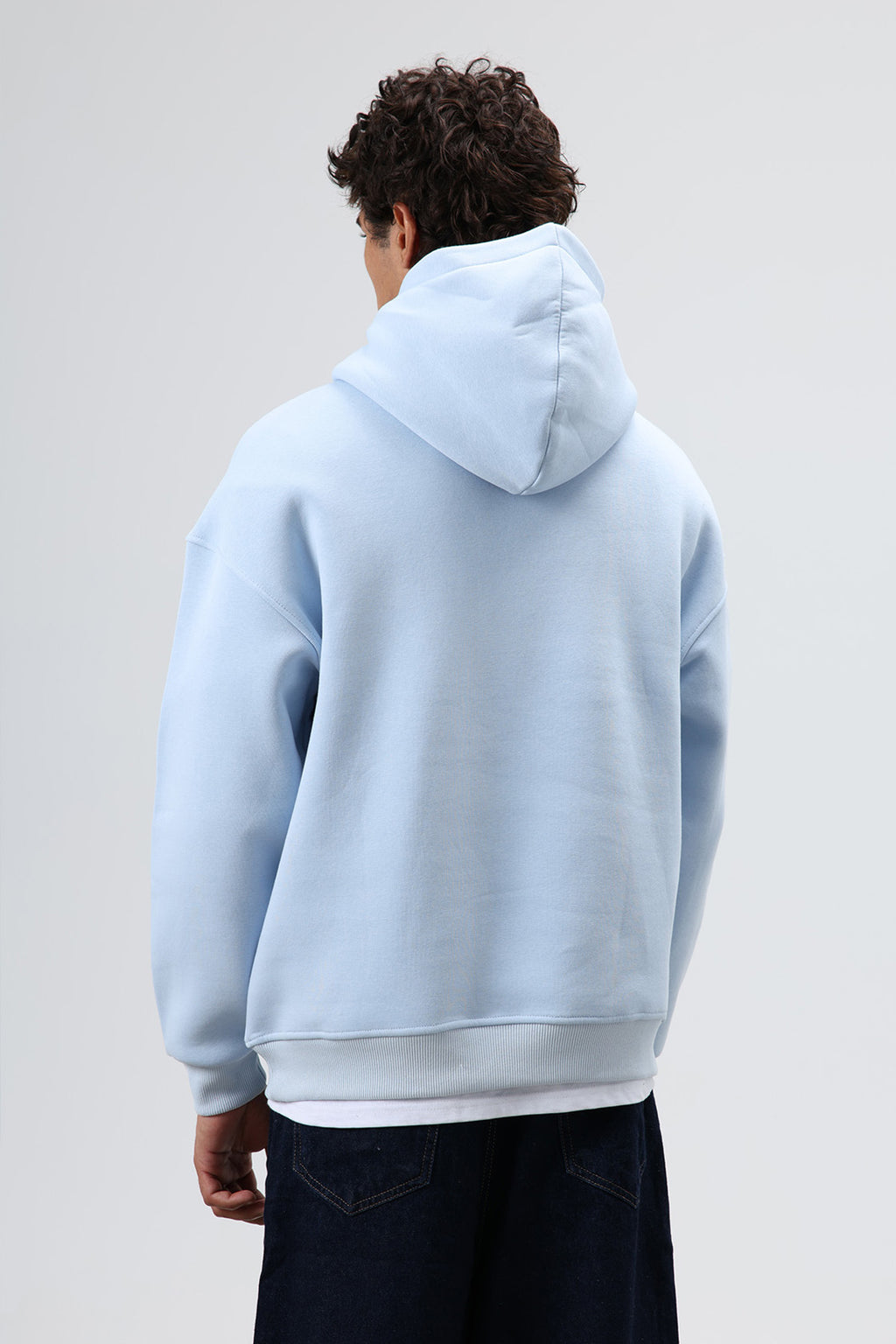 Oversize Baskılı Kapüşonlu Sweatshirt Bebe Mavi
