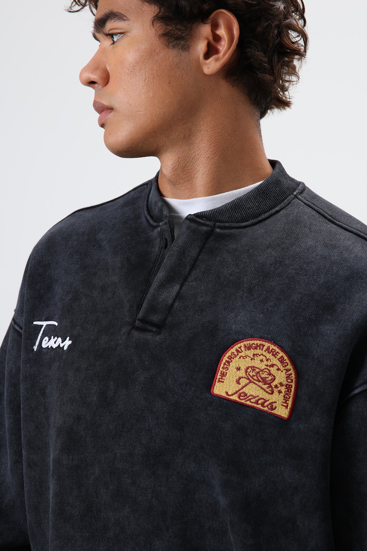 Oversize Bisiklet Yaka Baskılı Sweatshirt Siyah