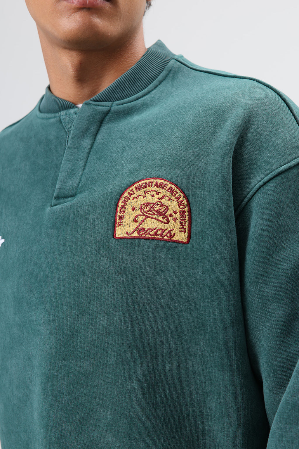 Oversize Bisiklet Yaka Baskılı Sweatshirt Nefti