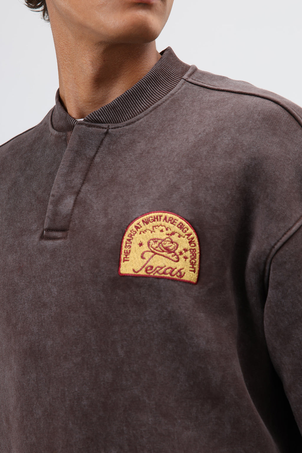 Oversize Bisiklet Yaka Baskılı Sweatshirt Kahve