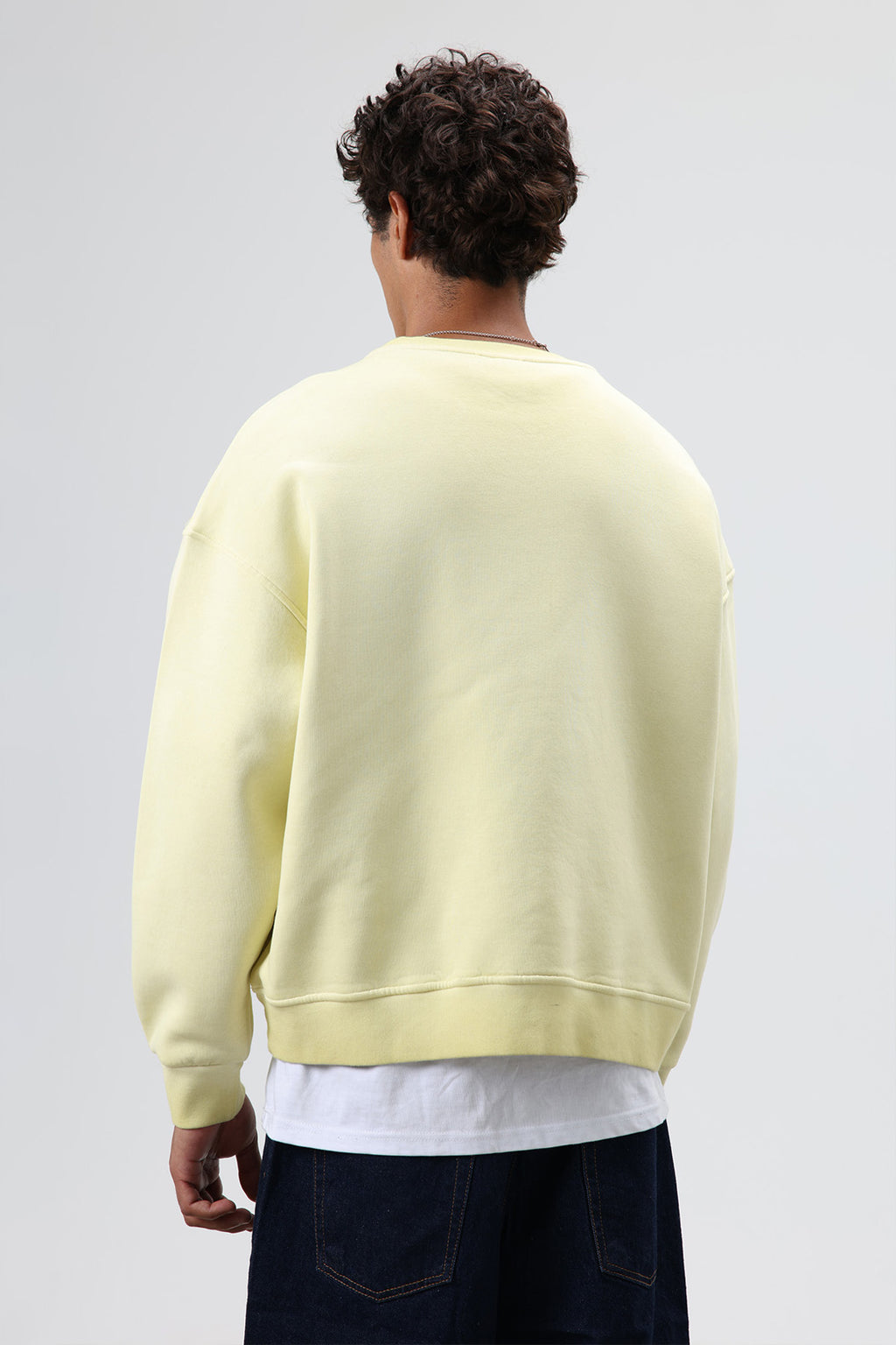 Oversize Bisiklet Yaka Cepli Sweatshirt Sarı