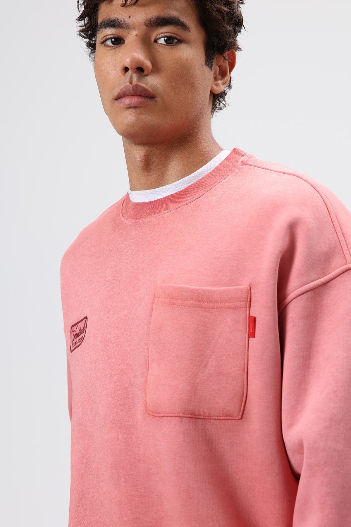 Oversize Bisiklet Yaka Cepli Sweatshirt Bordo